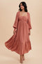 Gathered Long Sleeve Maxi Dress-Dress-In Loom-S-DESERT ROSE-Urbanheer