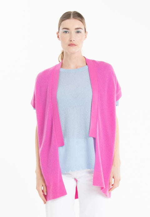 Gilet à manches courtes en cachemire rose barbie femme - RIA 4-kimono femme-Studio Cashmere8-S-M-SC8-01086-rose barbie-Urbanheer