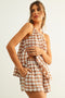 Gingham Fabric Shorts - Brown