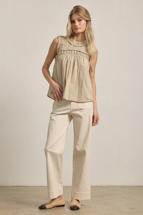 Gingham Ruffle Blouse - Beige