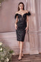 Glitter Print Cocktail Dress With Feather Details-Damas/Short-Tux-USA-4-Black-Urbanheer