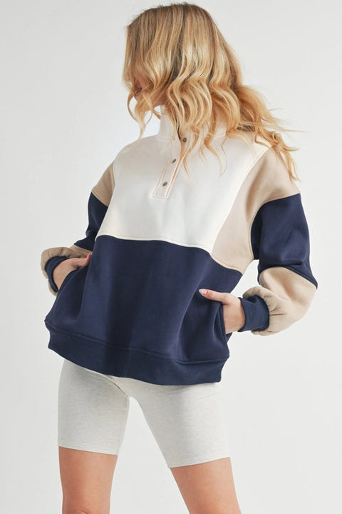 Glo Colorblock Pullover Coffee Navy-Pullover-AEMI + CO-S-Urbanheer