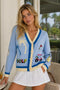 Golf Embroidered Patch Cardigan - BABY BLUE MULTI