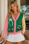 Golf Embroidered Patch Cardigan - PINK / GREEN / YELLOW