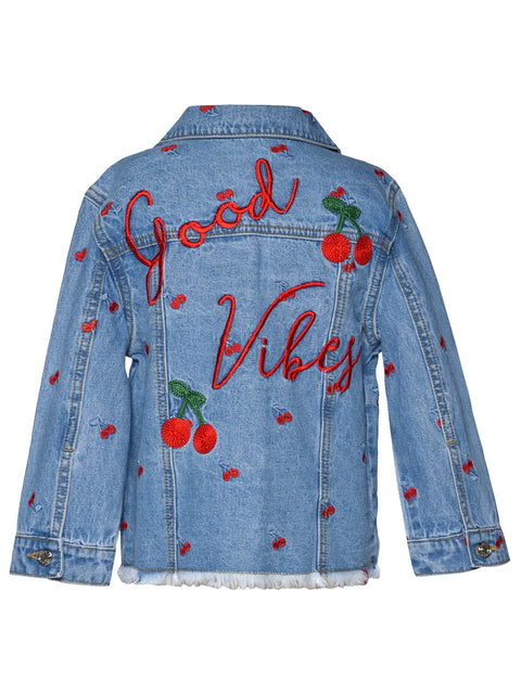 Good Vibes and Cherry Embroidered Denim Jacket