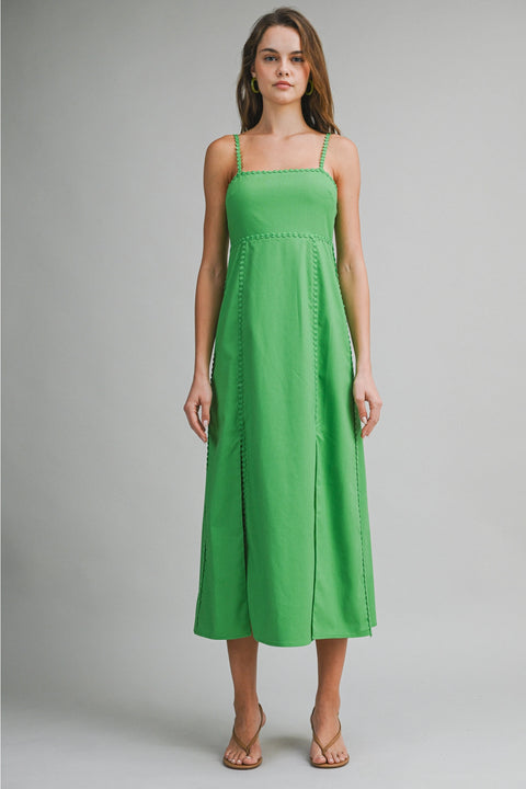 Green Scalloped Trim Midi Dress