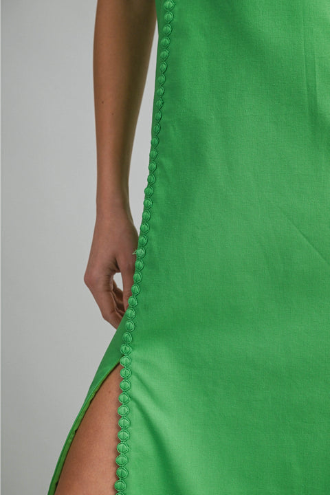 Green Scalloped Trim Midi Dress