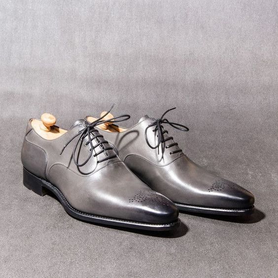 Handmade Men's Grey Patina Leather Formal Oxford Shoes US 16/ UK 15.5/ EUR 49 Handmade Men's Grey Patina Leather Formal Oxford Shoes US 16/ UK 15.5/ EUR 49