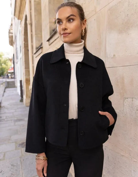 Handmade Oversized Cropped Wool Coat Black-Coat-Attentif Paris-S-Urbanheer