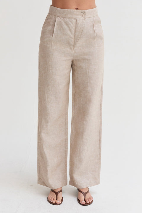Helen Linen Wide Leg Pants - Oatmeal