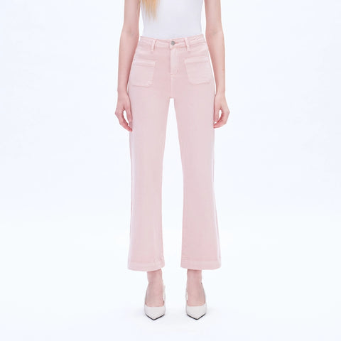 High Rise Wide Leg Twill Pants with Finished Hem PEACH PINK-Jeans-BAYEAS-24-PEACH PINK-Urbanheer