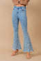 High Waist Scallop Flare W/ Rhinestone Trim Jeans-Jeans-Blue B-S-MED WASH-Urbanheer
