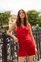 High Waist Velvet Shorts Red-Shorts-Attentif Paris-S-Red-Urbanheer