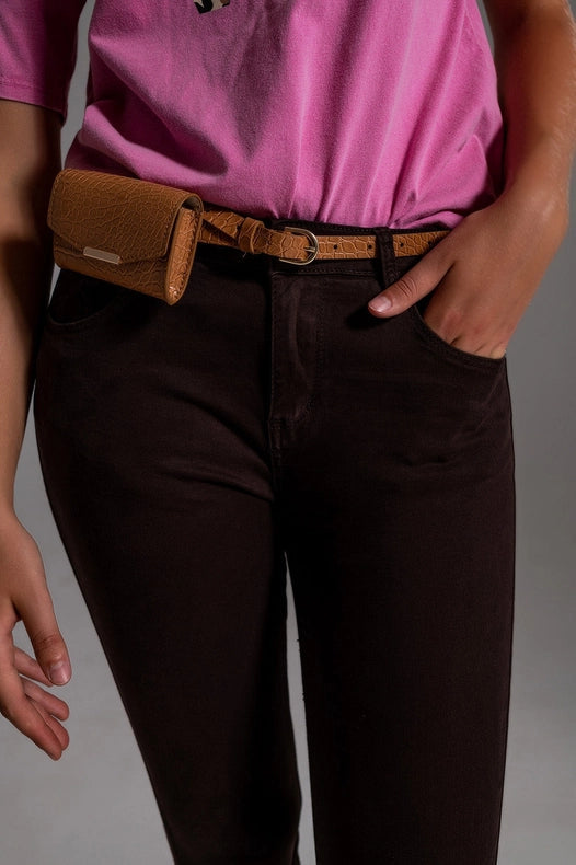 High Waisted Skinny Jeans In Brown