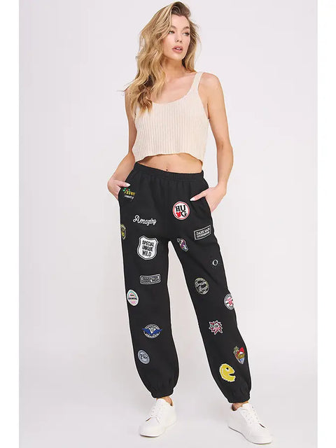 Hight Waist Multi Patches Jogger Pants Black-Pants-JADE BY JANE-S-Black-Urbanheer