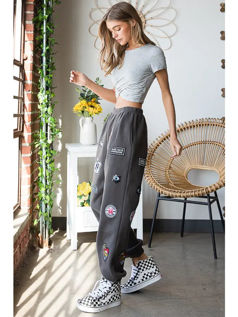 Hight Waist Multi Patches Jogger Pants CHARCOAL-Pants-JADE BY JANE-S-CHARCOAL-Urbanheer