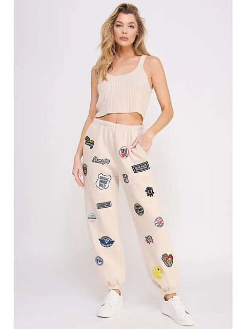 Hight Waist Multi Patches Jogger Pants CREAM-Pants-JADE BY JANE-S-CREAM-Urbanheer