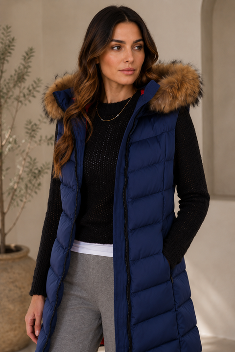 Jana Women's Long Vest With Fixed Hood