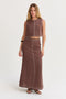 Kenzy Contrast Stitch Linen Maxi Skirt Brown