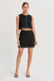 Kiara Contrast Stitch Linen Crop Top Black
