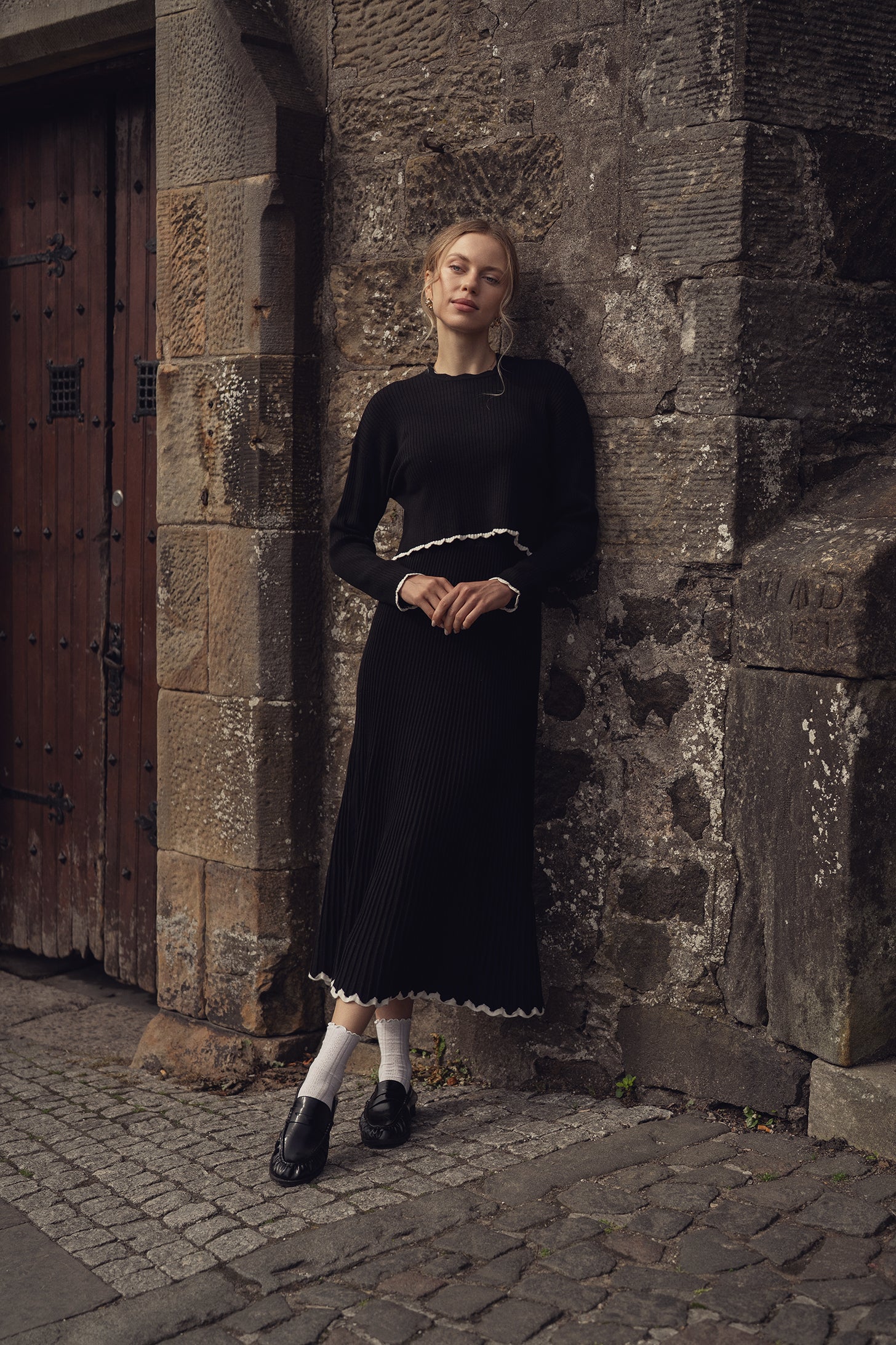 black and cream knitted dress Lyon Cotton Textured Knitted Dress