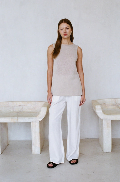 Knit Sweater Ramie Cotton See Through Tank Top Natural-Tank Top-a.ren-S-Natural-Urbanheer