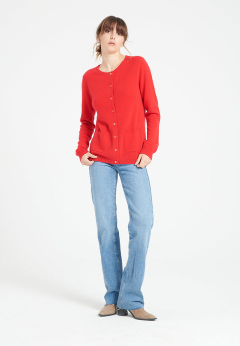 LILLY 4 Cardigan col rond en cachemire cintré rouge-gilet cardigan col rond femme-Studio Cashmere8-S-SC8-00173-rouge-Urbanheer