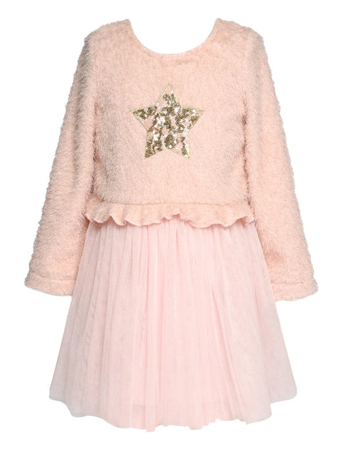 L/S Dress W Mesh Skirt-Dress-Hannah Banana-4-PINK-Urbanheer