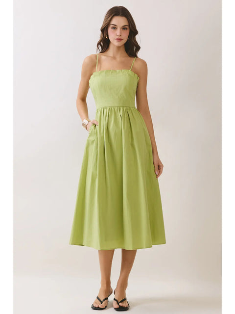 Lace Up Back Strap Detail Midi Dress