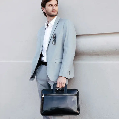 Leather Briefcase Laptop Bag - Brave New World Black-Tote Bag-Time Resistance-Black-Urbanheer