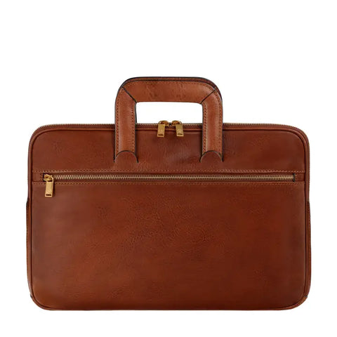 Leather Briefcase Laptop Bag - Brave New World Cognac-Tote Bag-Time Resistance-Cognac-Urbanheer