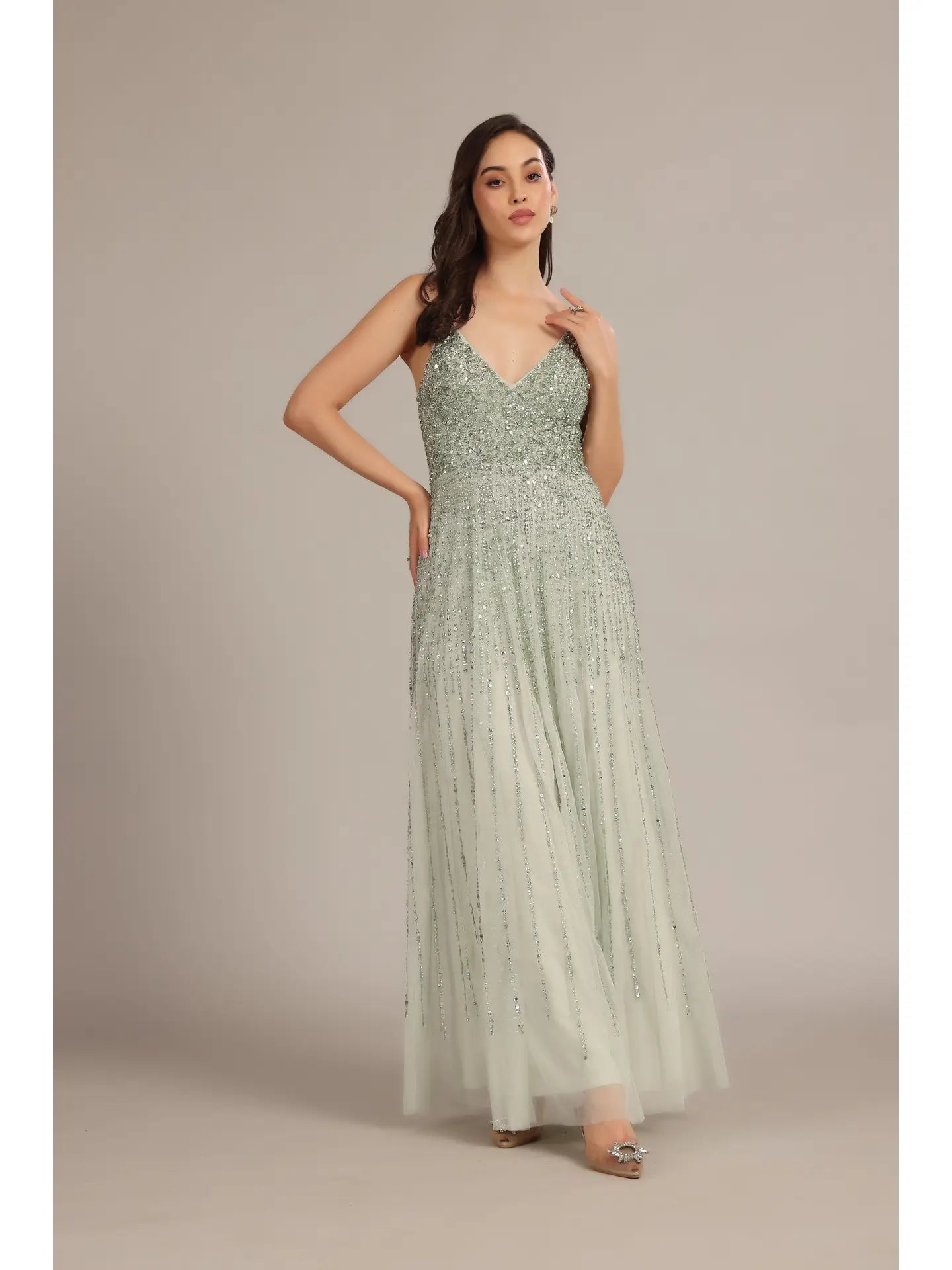 fitted lace wedding dress Lillian Ombre Embellished Maxi Dress – Frock and Frill main image 1