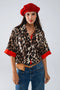 Leopard 3/4 Sleeves Shirt with Red Details-Shirt-Q2-S-Brown-Urbanheer