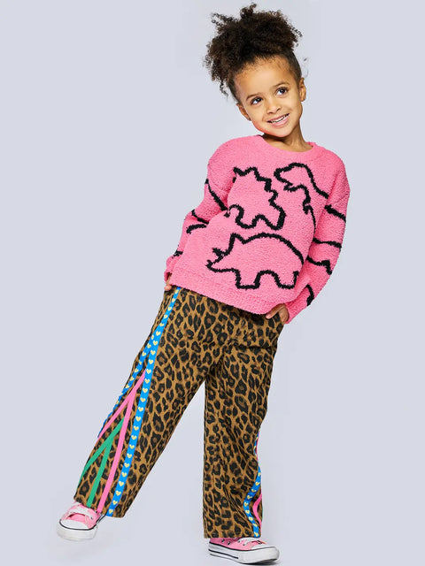 Leopard Print Denim Pants w/ Side Trim Detail