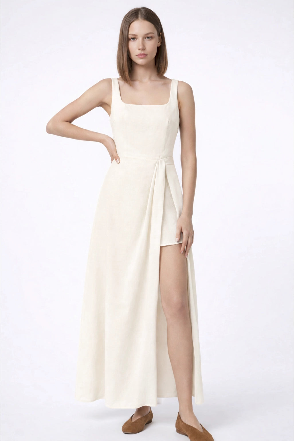 Linen Layered Slit Dress from Dor Raw Luxury exclusive at Urbanheer