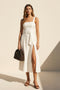 Linen Square Neck Buckle Midi Dress - Ivory