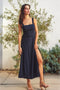 Linen Square Neck Buckle Midi Dress