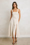 Linen Square Neck Buckle Midi Dress