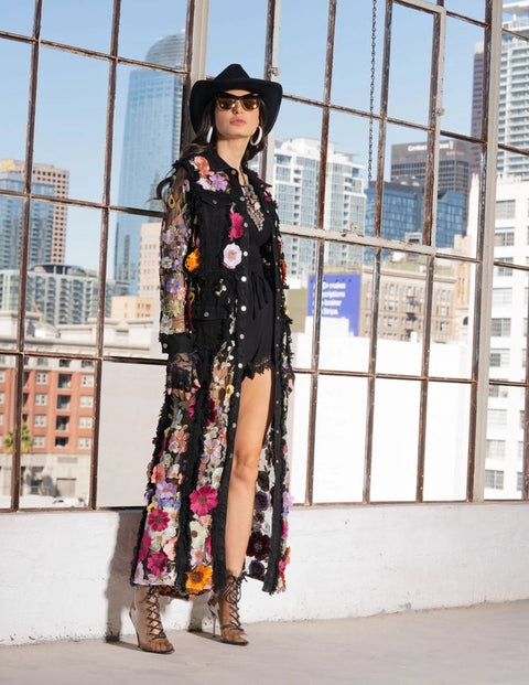 Long Denim Embroidered Duster Jacket-Jacket-Adore-S-Urbanheer