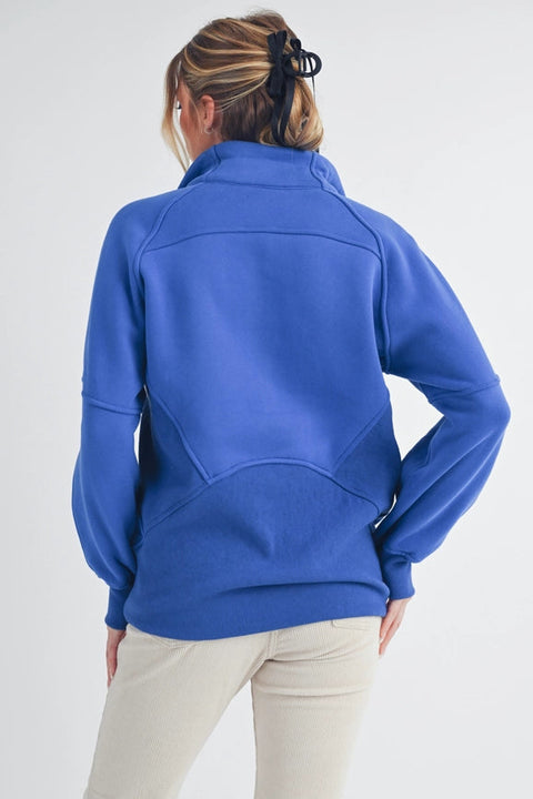 Long Dove Funnel Neck Half Zip Cobalt-Pullover-AEMI + CO-S-Urbanheer