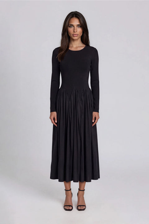 Long Sleeve Gathered Midi Dress