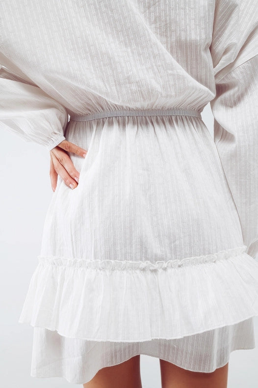 Long Sleeve Skater Textured Short Dress In White