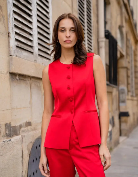 Long Sleeveless Satin Vest