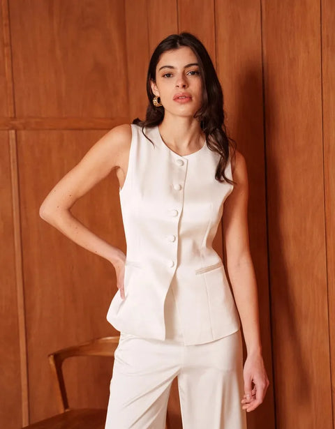 Long Sleeveless Satin Vest