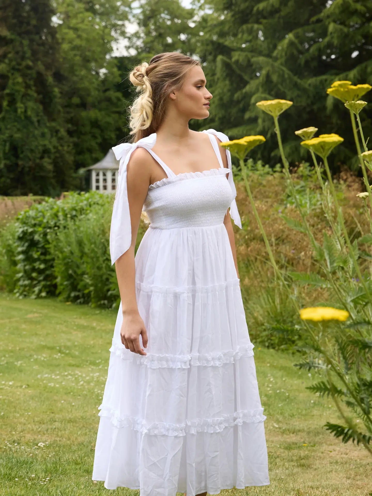 Louise Cotton Midi Dress in White from Lace & Beads exclusive at Louise Cotton Midi Dress in White from Lace & Beads exclusive at