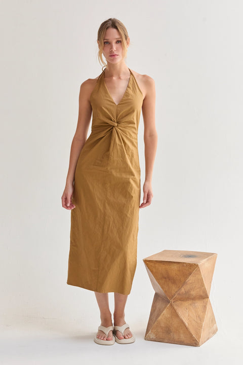 Lyra Crinkled Woven Halter Dress
