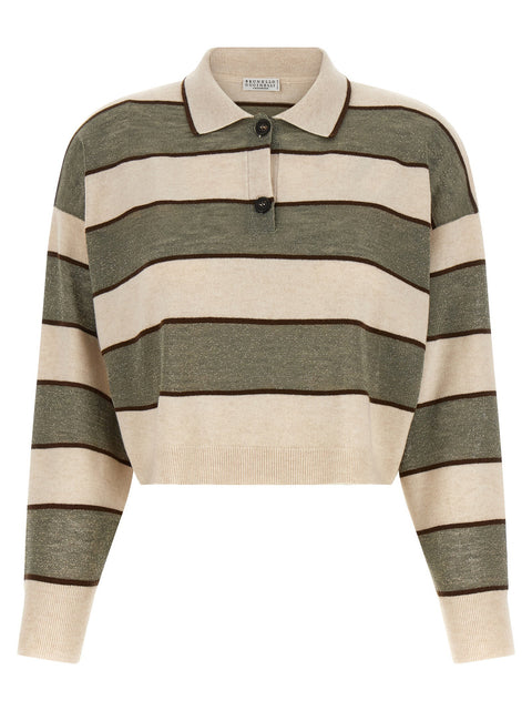 Brunello Cucinelli Sparkling Stripes Polo Shirt