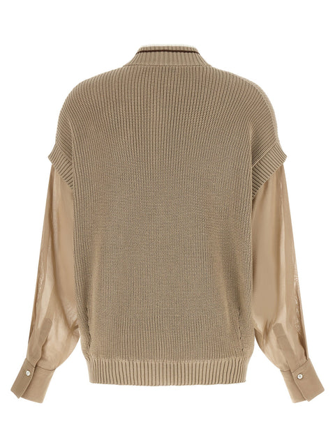 Brunello Cucinelli Organza Sleeve Cardigan