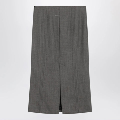 MM6 Maison Margiela Brown and beige patterned wool midi skirt