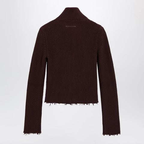 MM6 Maison Margiela Chocolate rib-knit zip cardigan